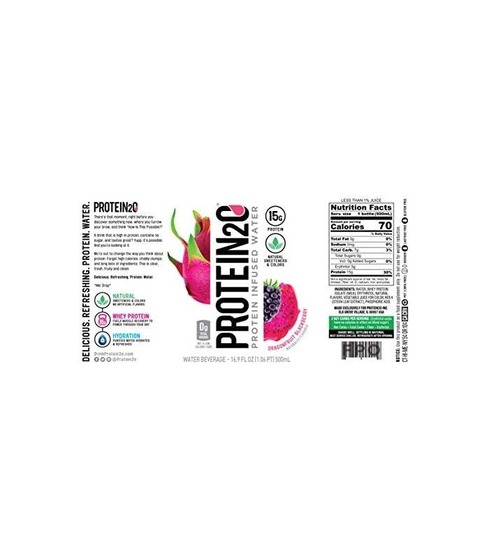 Protein2o 15g Whey Protein Infused Water, Dragon Fruit Blackberry, 16,9 oz Botte (Pacote com 12)