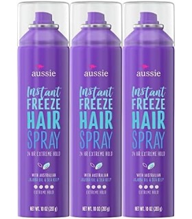 Aussie Instant Freeze Hairspray com Jojoba & Sea Kelp, fixação forte, 10,0 oz, pacote triplo