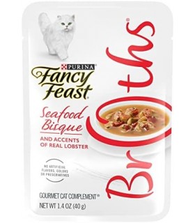 Fancy Feast Purina Grain Free Cat Food Complementos, caldos de frutos do mar bisque e toques de lagosta real - (16) 1,4 oz. bols