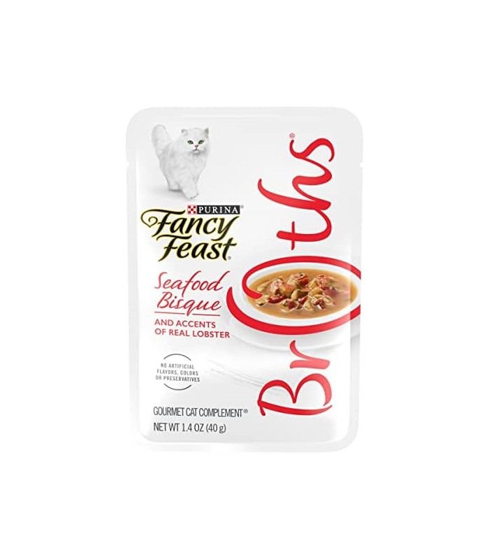 Fancy Feast Purina Grain Free Cat Food Complementos, caldos de frutos do mar bisque e toques de lagosta real - (16) 1,4 oz. bols