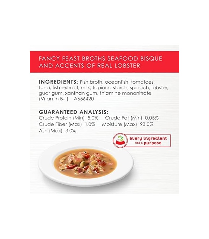 Fancy Feast Purina Grain Free Cat Food Complementos, caldos de frutos do mar bisque e toques de lagosta real - (16) 1,4 oz. bols
