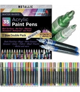 Canetas de tinta acrílica metálica 35, pacote duplo de marcadores de tinta de ponta extra fina e média, para pintura de rocha, c