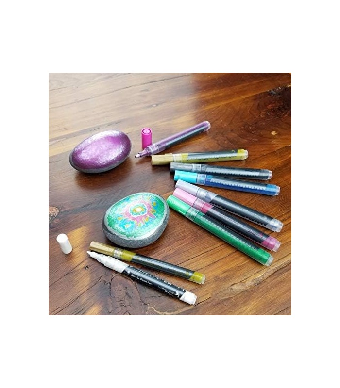Canetas de tinta acrílica metálica 35, pacote duplo de marcadores de tinta de ponta extra fina e média, para pintura de rocha, c