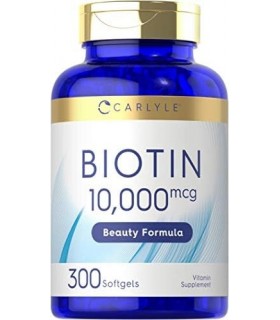 Biotina 10000mcg | 300 Cápsulas | Força máxima | Suplemento sem OGM e sem Glúten | por Carlyle