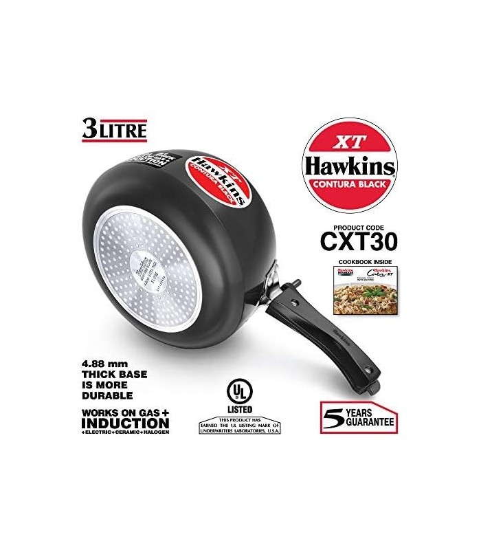 Hawkins CXT30 Contura Hard Anodized Induction Compatível com Base Extra Grossa Panela de Pressão, Preto, 3L, 3 L