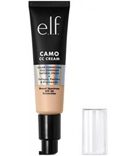 e.l.f. Camo CC Cream, base de cobertura total com correção de cor com FPS 30, cria um acabamento natural, vegano e livre de crue
