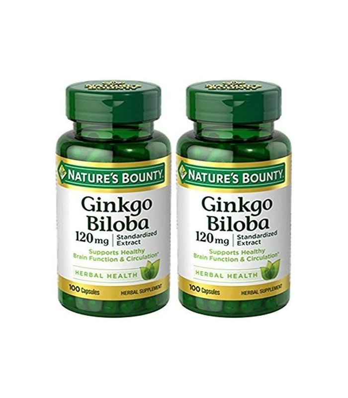 Natures Bounty Ginkgo Biloba Extrato Padronizado 120 mg, frascos de ervas, 100 unidades, embalagem com 2