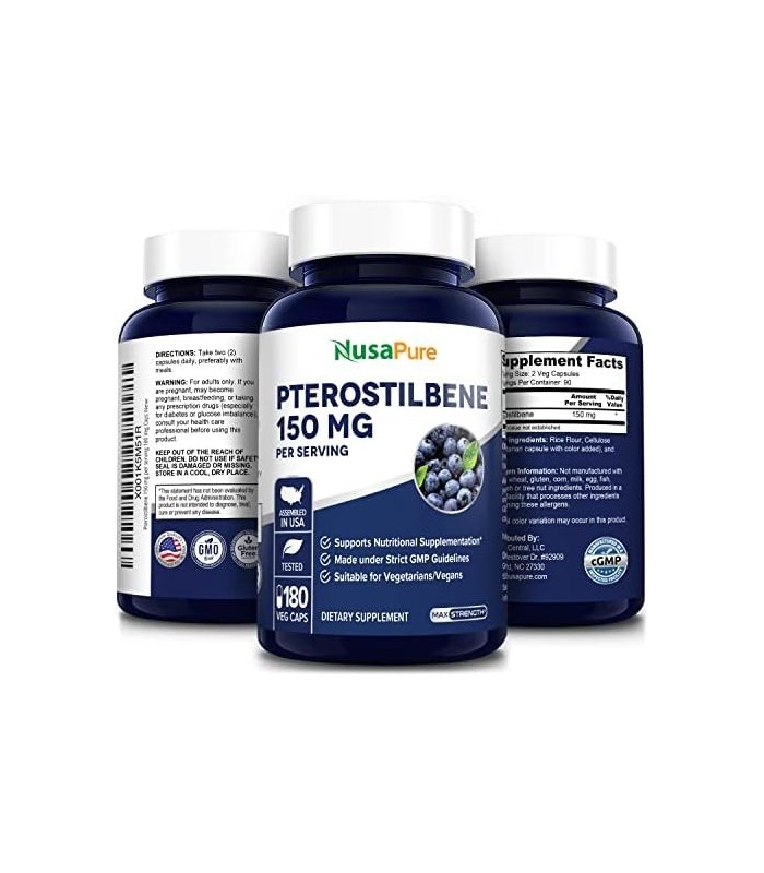 Pterostilbene 150mg 180 Cápsulas Vegetais (Sem OGM e Sem Glúten)