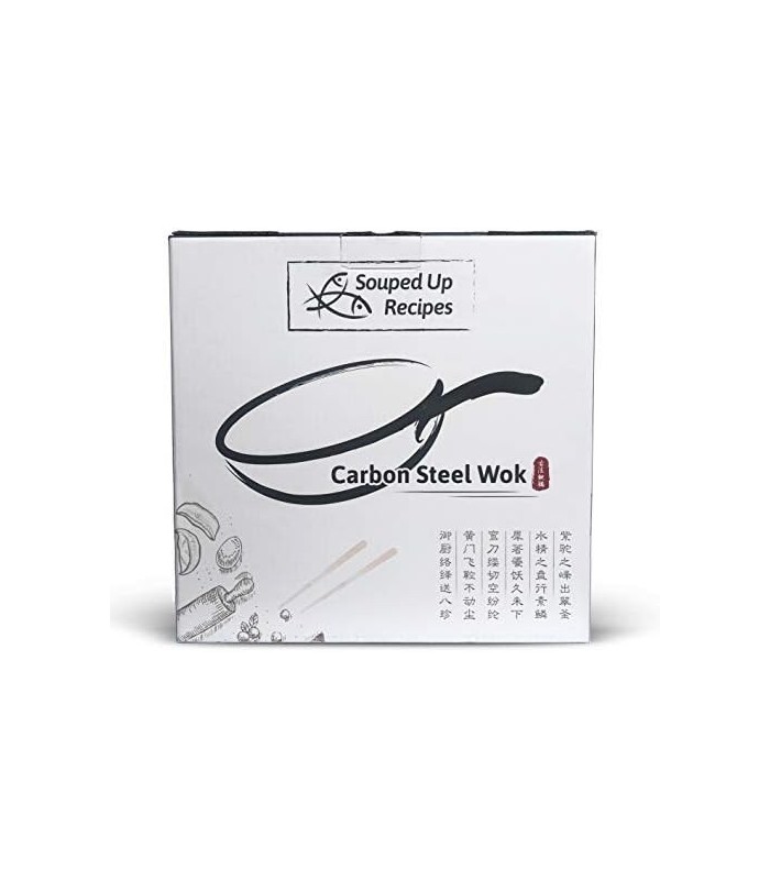 Wok de Aço Carbono para Fogões Elétricos, de Indução e a Gás (Tampa, Espátula e Vídeo Guia do Usuário Inclusos)