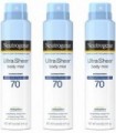 Neutrogena Ultra Sheer Body Mist Protetor Solar Spray de amplo espectro SPF 70, Não gorduroso e resistente à água, sem óleo e nã