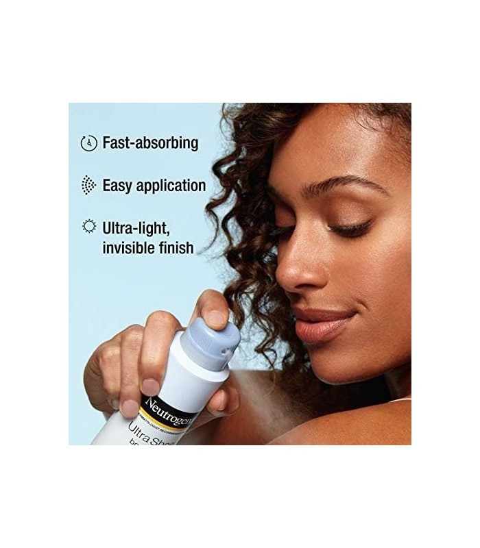 Neutrogena Ultra Sheer Body Mist Protetor Solar Spray de amplo espectro SPF 70, Não gorduroso e resistente à água, sem óleo e nã