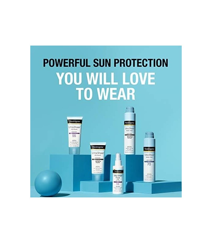 Neutrogena Ultra Sheer Body Mist Protetor Solar Spray de amplo espectro SPF 70, Não gorduroso e resistente à água, sem óleo e nã