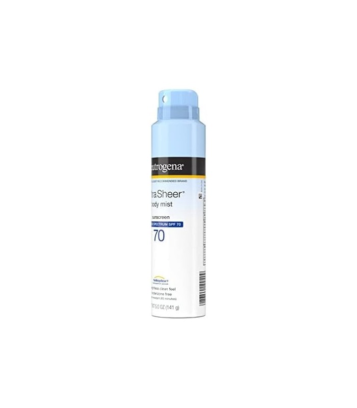 Neutrogena Ultra Sheer Body Mist Protetor Solar Spray de amplo espectro SPF 70, Não gorduroso e resistente à água, sem óleo e nã