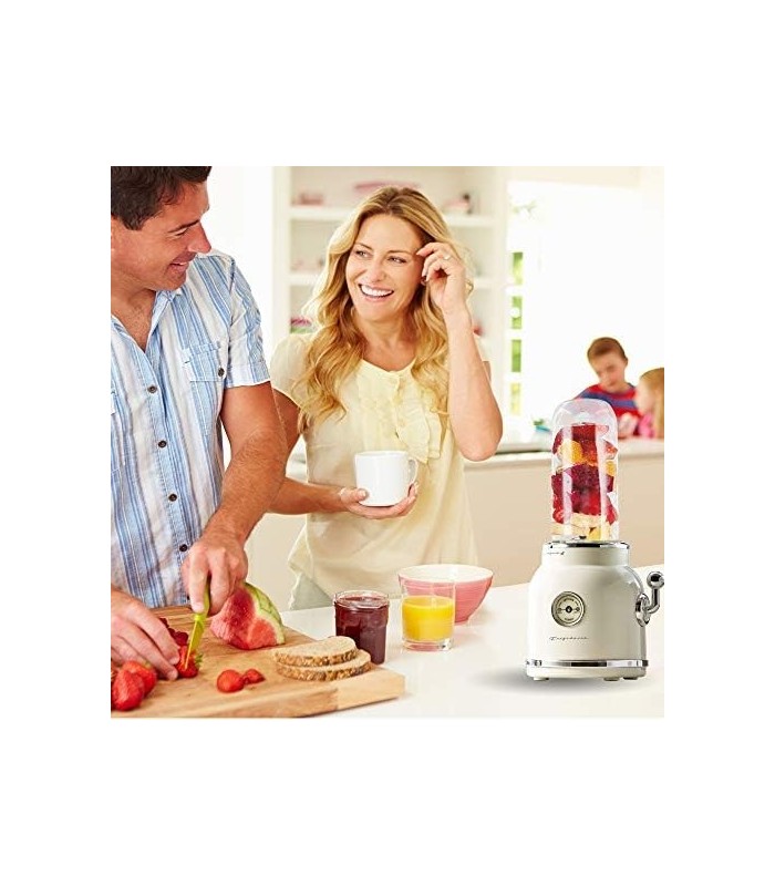 ESMM100-CREAM Retro Smoothie Maker Blender com Mason Jar, Perfeito para Shakes e Smoothies, 300 Watts, Creme
