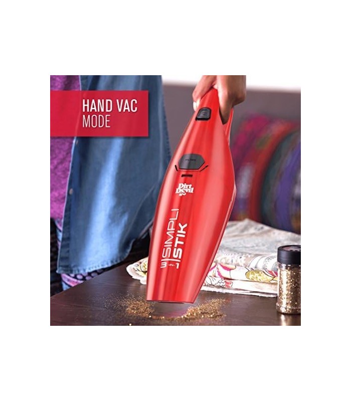 Aspirador de pó Dirt Devil Simpli-Stik, aspirador de mão e bastão 3 em 1, pequeno e sem saco, SD20000RED, vermelho