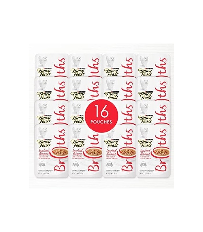 Fancy Feast Purina Grain Free Cat Food Complementos, caldos de frutos do mar bisque e toques de lagosta real - (16) 1,4 oz. bols