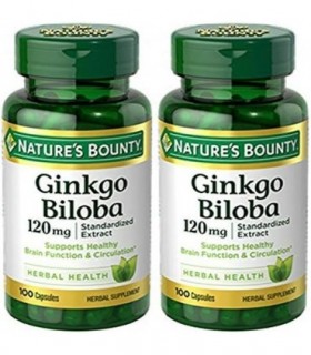 Natures Bounty Ginkgo Biloba Extrato Padronizado 120 mg, frascos de ervas, 100 unidades, embalagem com 2