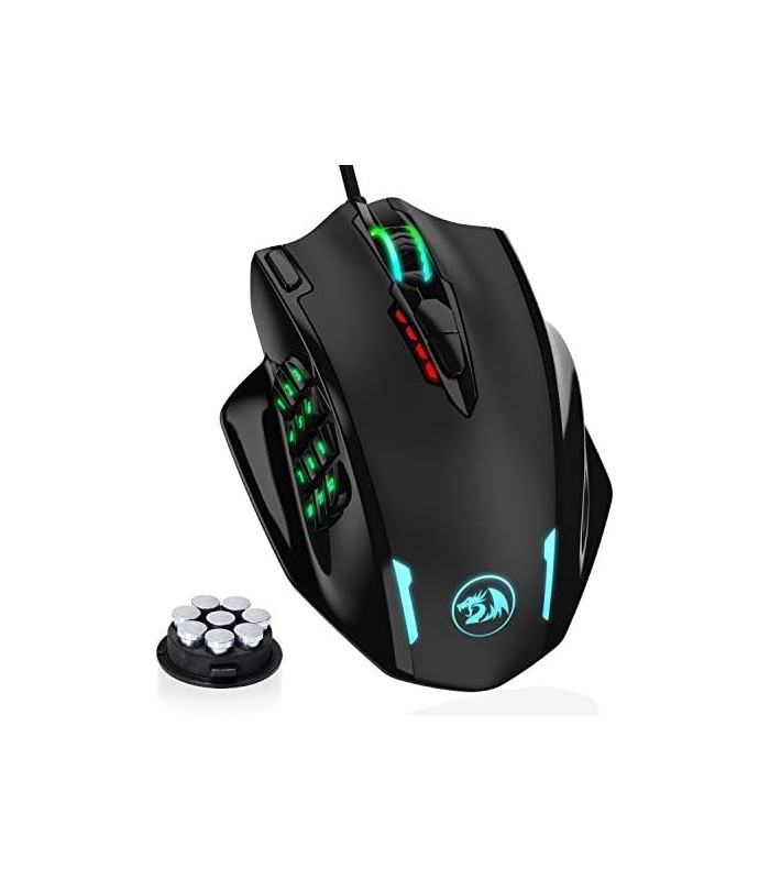 Mouse Redragon M908 Impact RGB LED MMO com botões laterais, mouse óptico com fio para jogos com 12.400 DPI, precisão, 20 botões