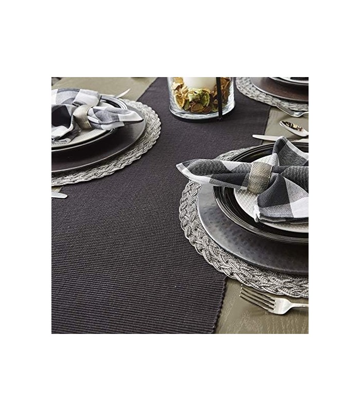DII Basic Everyday Tampo canelado 100% algodão, caminho de mesa, 13x72, preto