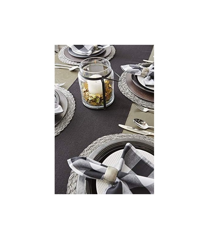 DII Basic Everyday Tampo canelado 100% algodão, caminho de mesa, 13x72, preto