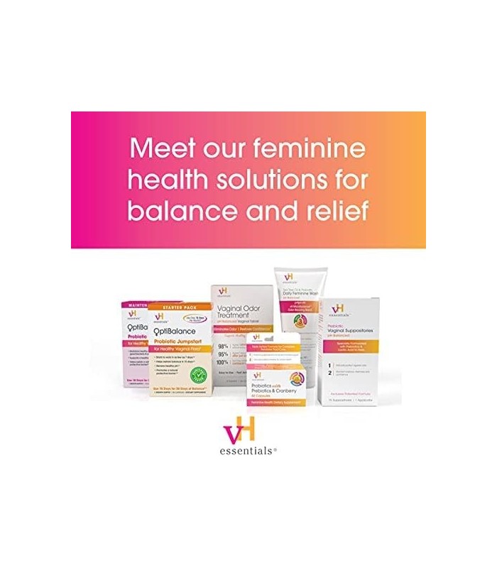 Tratamento de Odor Vaginal vH Essentials - Supositórios Vaginais com pH Balanceado - 6 Comprimidos Com Aplicador, Branco, (667-0