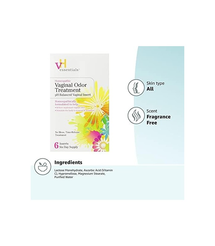 Tratamento de Odor Vaginal vH Essentials - Supositórios Vaginais com pH Balanceado - 6 Comprimidos Com Aplicador, Branco, (667-0