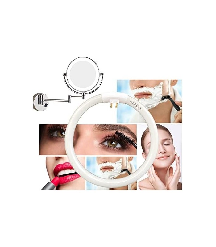 (Pacote com 2) OD de 5,5 polegadas, 4 pinos internos, substituição de lâmpada circular T4 12W 6400k para espelho de maquiagem Co