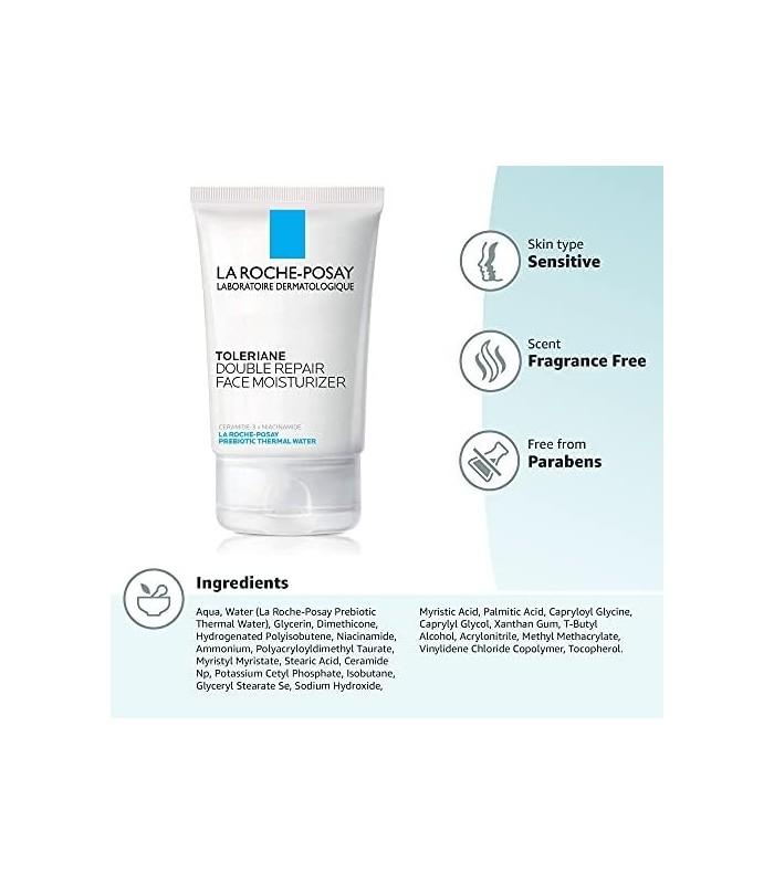 La Roche-Posay Toleriane Hidratante Facial Reparação Dupla, Creme Facial Hidratante Diário com Ceramida e Niacinamida para Todos