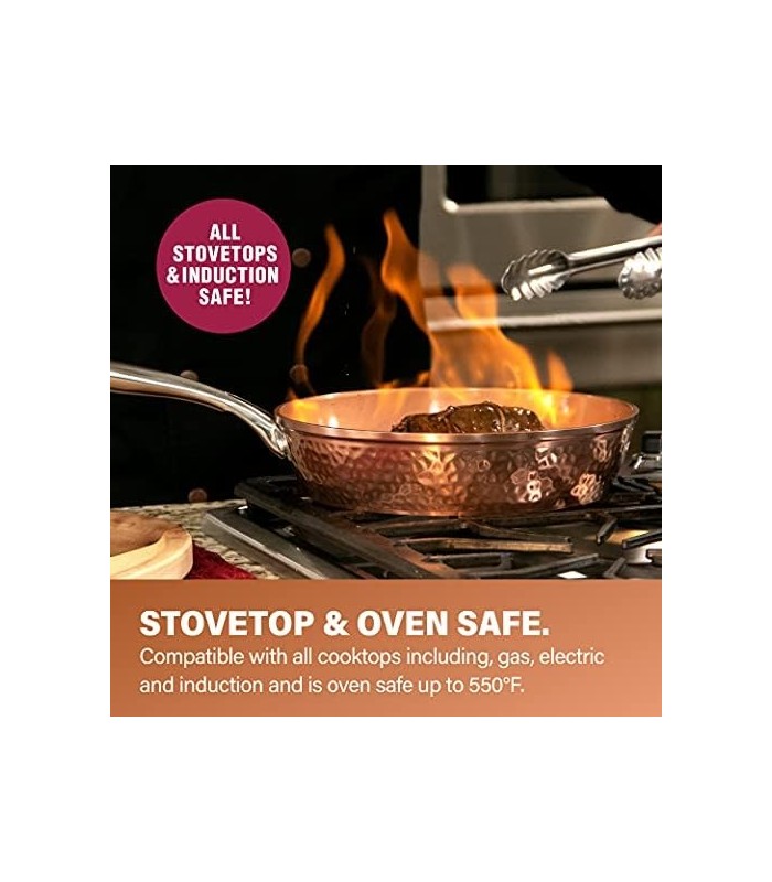 Coleção de cobre martelado de aço Gotham ' frigideira antiaderente de 10" com tampa, utensílios de cozinha premium, composição d