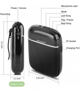 Amplificador de voz Bluetooth portátil, mini alto-falante recarregável com fio com microfone, adequado para professores, guias t