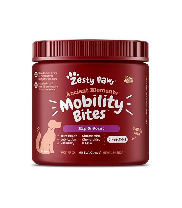 Zesty Paws Glucosamina para cães - Suplemento de quadris e articulações para cães - com condroitina e MSM - Mobilidade natural a