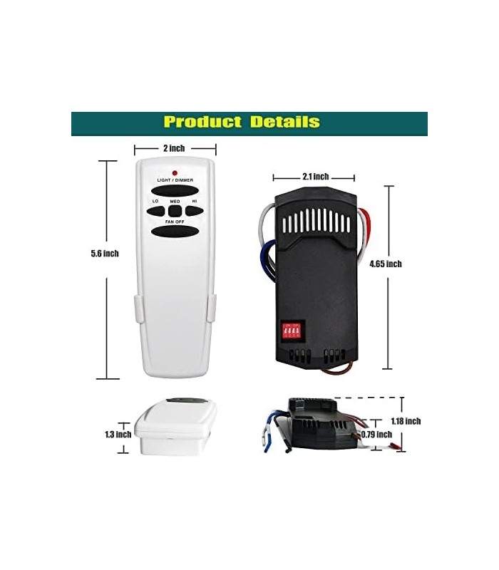 Kit de receptor e controle remoto de ventilador de teto universal, substituição de Hunter, Hampton Bay, Harbor Breeze, 3 velocid