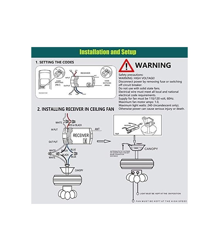Kit de receptor e controle remoto de ventilador de teto universal, substituição de Hunter, Hampton Bay, Harbor Breeze, 3 velocid