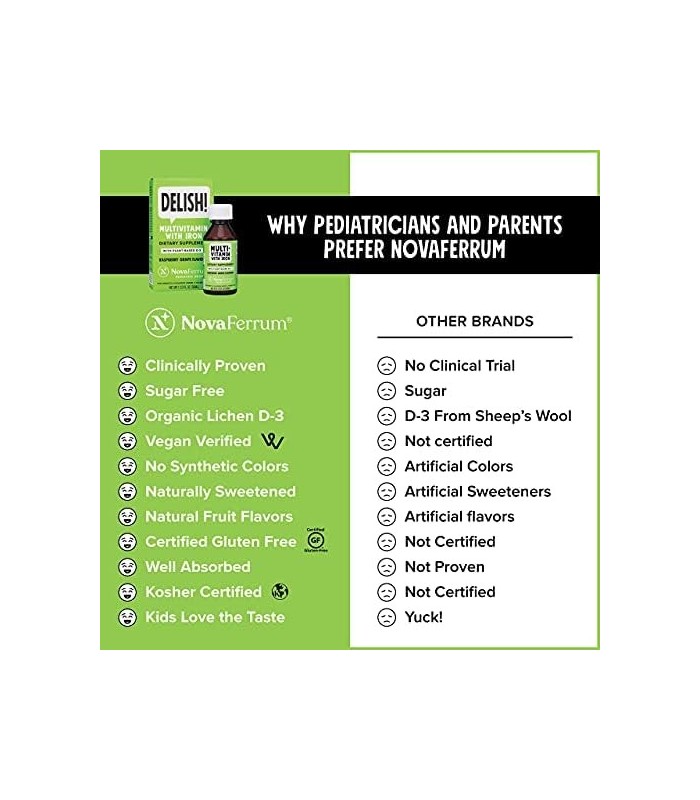 NovaFerrum Delícia | Vegan multivitamínico com ferro para bebês, crianças pequenas e crianças | D-3 à base de plantas orgânicas