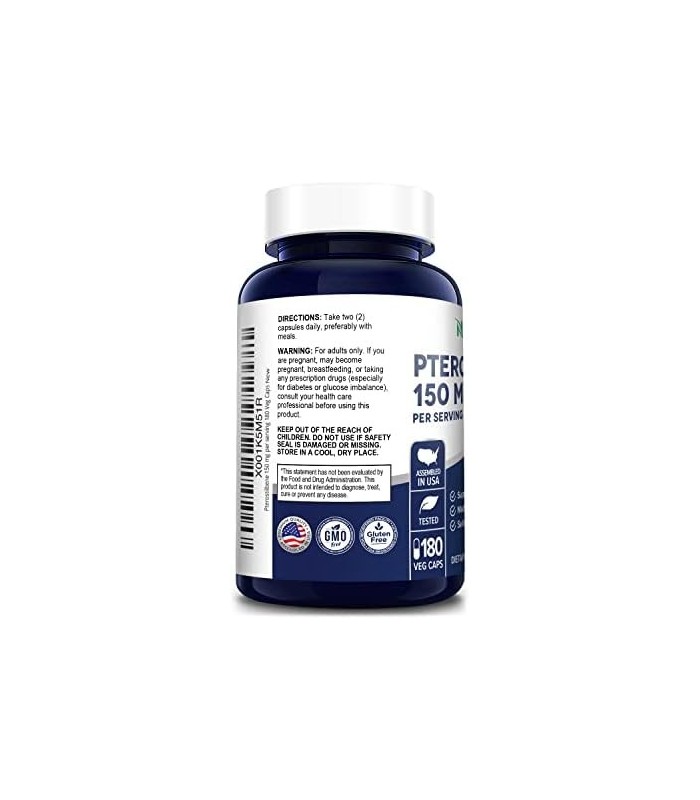Pterostilbene 150mg 180 Cápsulas Vegetais (Sem OGM e Sem Glúten)