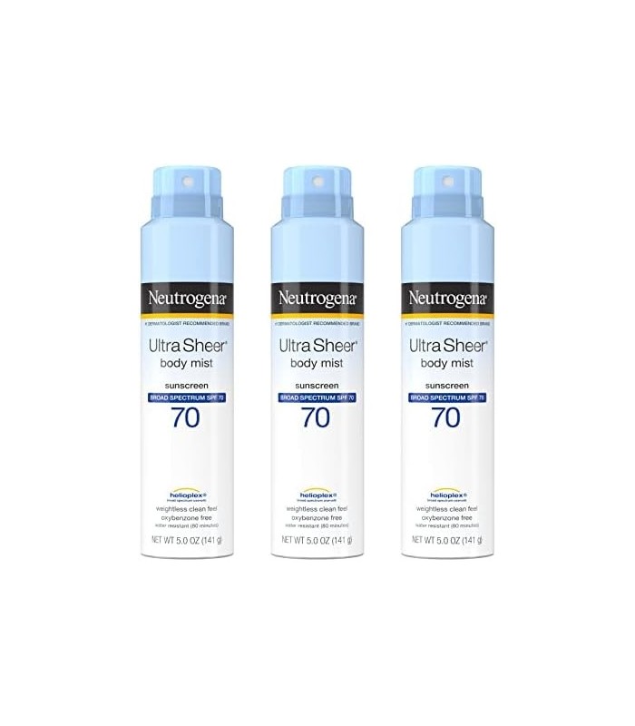 Neutrogena Ultra Sheer Body Mist Protetor Solar Spray de amplo espectro SPF 70, Não gorduroso e resistente à água, sem óleo e nã