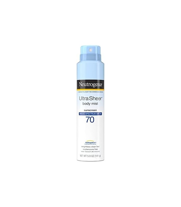 Neutrogena Ultra Sheer Body Mist Protetor Solar Spray de amplo espectro SPF 70, Não gorduroso e resistente à água, sem óleo e nã