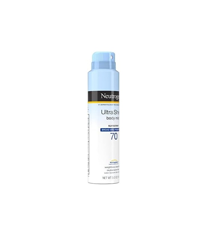 Neutrogena Ultra Sheer Body Mist Protetor Solar Spray de amplo espectro SPF 70, Não gorduroso e resistente à água, sem óleo e nã