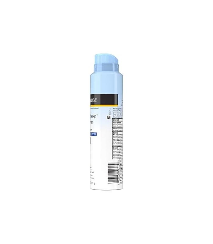 Neutrogena Ultra Sheer Body Mist Protetor Solar Spray de amplo espectro SPF 70, Não gorduroso e resistente à água, sem óleo e nã