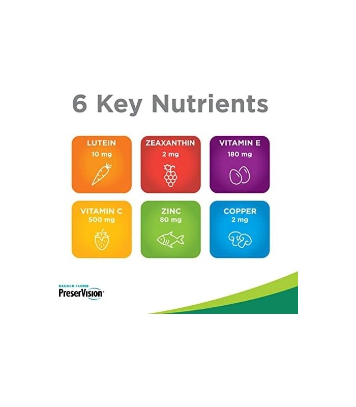 PreserVision AREDS 2 Suplemento de vitaminas e minerais para os olhos, contém luteína, vitamina C, zeaxantina, zinco e vitamina