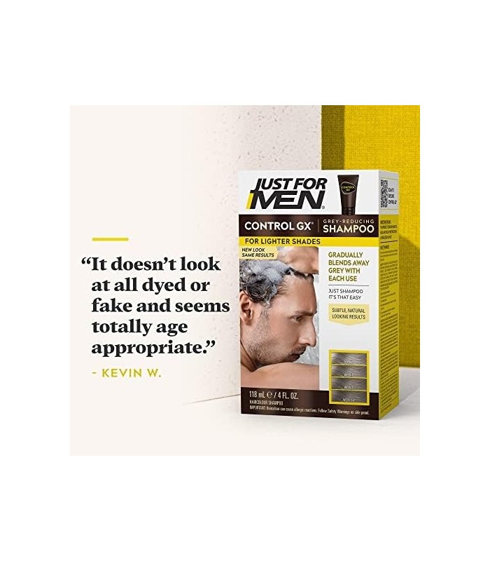 Apenas para homens Controle GX Shampoo redutor de cinza para tons de cabelo, loiro a castanho médio, cor de cabelo gradual, 4 fl