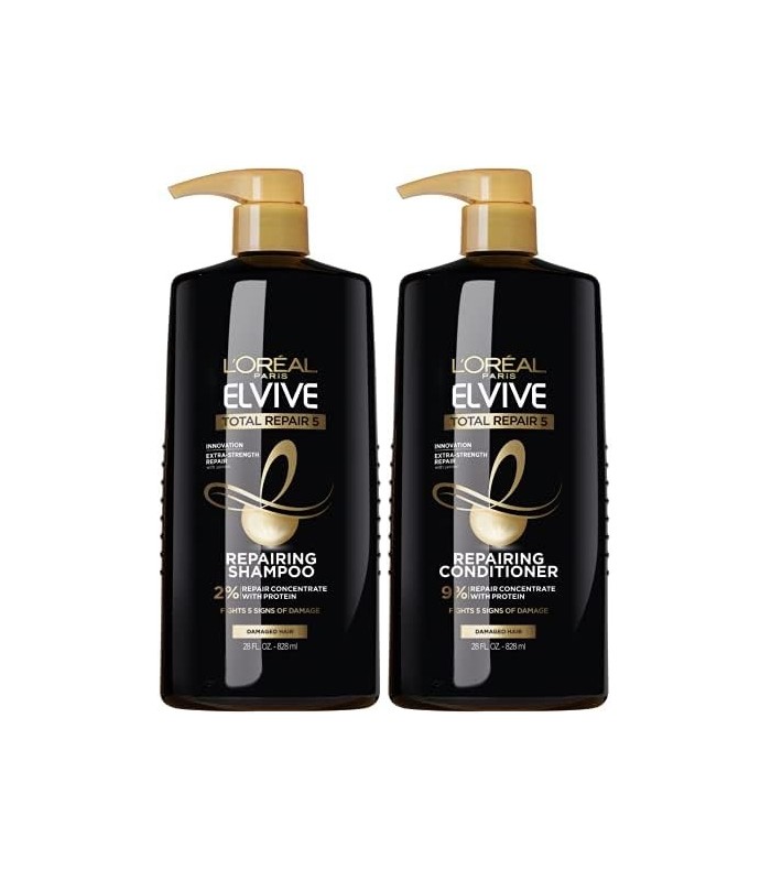 LOreal Paris Elvive Total Repair 5 Shampoo e Condicionador Reparador para Cabelos Danificados, 28 onças (conjunto de 2)