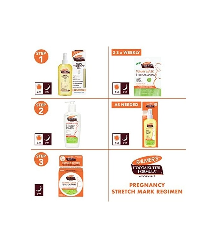 Kit completo de cuidados com a pele para estrias e gravidez com fórmula de manteiga de cacau Palmers