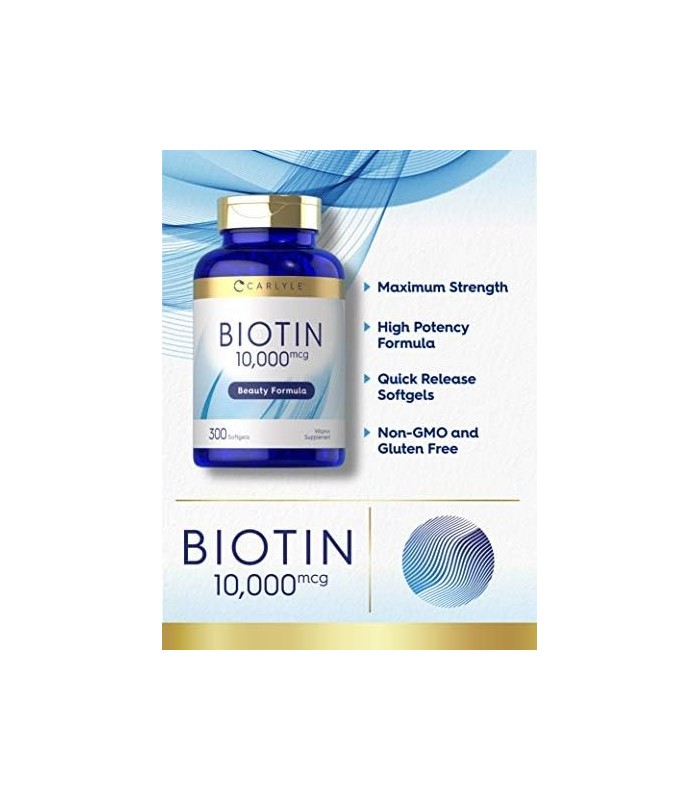 Biotina 10000mcg | 300 Cápsulas | Força máxima | Suplemento sem OGM e sem Glúten | por Carlyle
