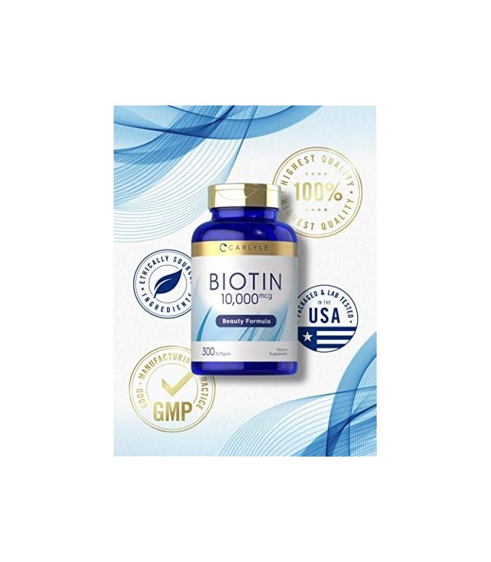 Biotina 10000mcg | 300 Cápsulas | Força máxima | Suplemento sem OGM e sem Glúten | por Carlyle