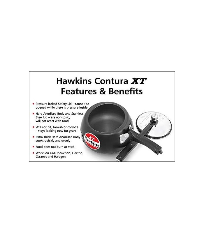Hawkins CXT30 Contura Hard Anodized Induction Compatível com Base Extra Grossa Panela de Pressão, Preto, 3L, 3 L