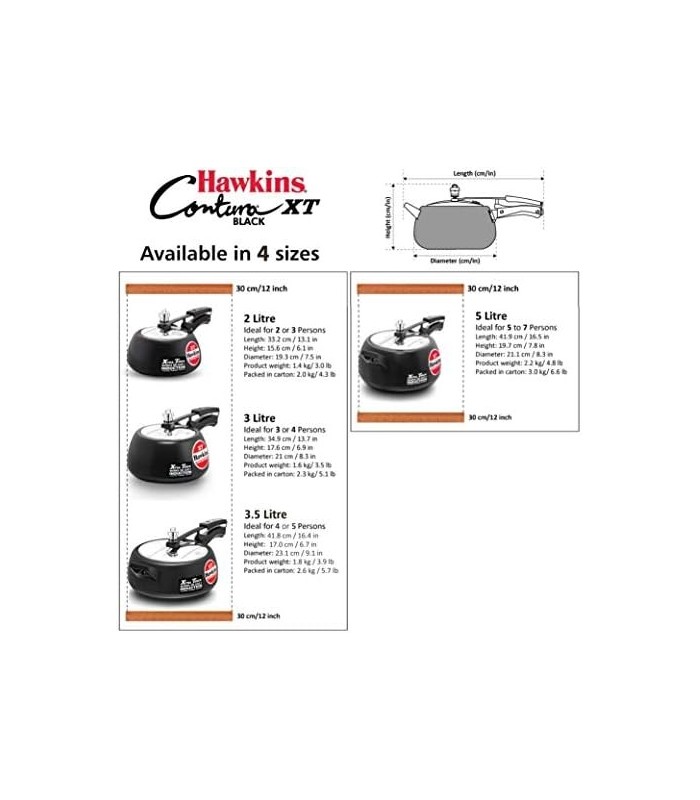 Hawkins CXT30 Contura Hard Anodized Induction Compatível com Base Extra Grossa Panela de Pressão, Preto, 3L, 3 L