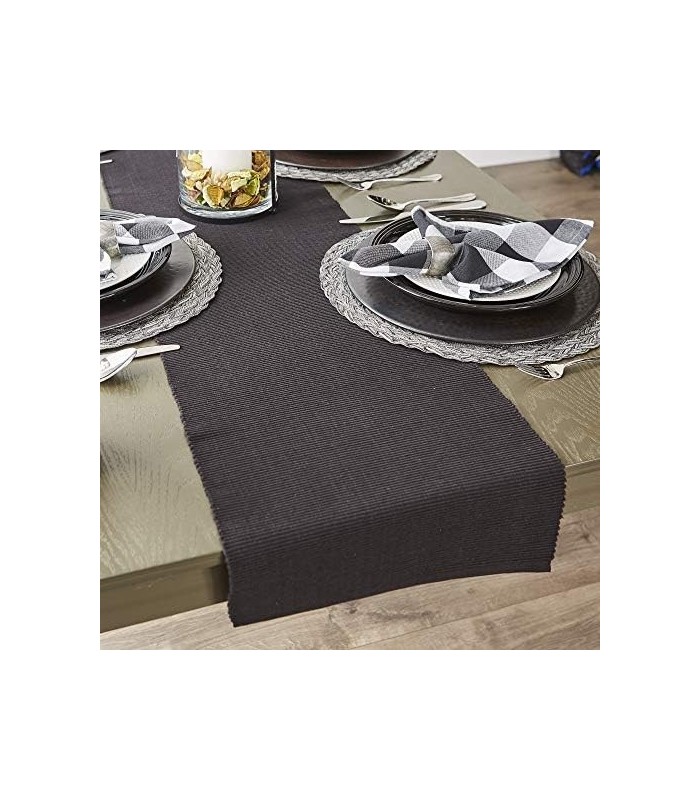 DII Basic Everyday Tampo canelado 100% algodão, caminho de mesa, 13x72, preto