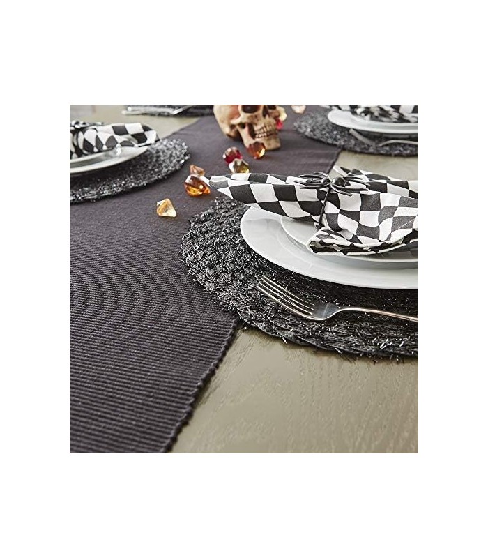 DII Basic Everyday Tampo canelado 100% algodão, caminho de mesa, 13x72, preto