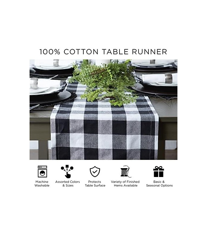 DII Basic Everyday Tampo canelado 100% algodão, caminho de mesa, 13x72, preto